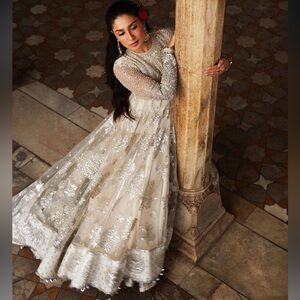 Hussain Rehar Limited Edition Silver and Cream Women's Dress